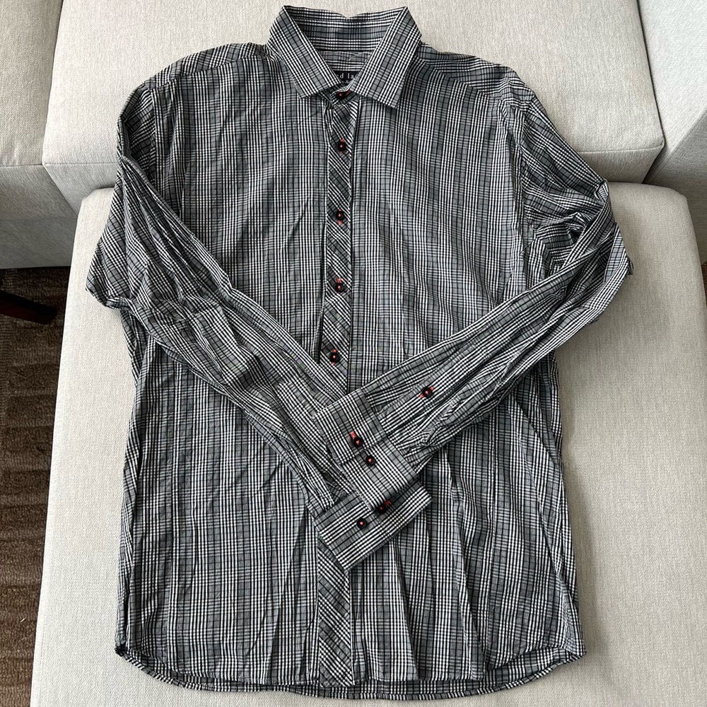 Mens Jared Lang Plaid Button Up Dress Shirt